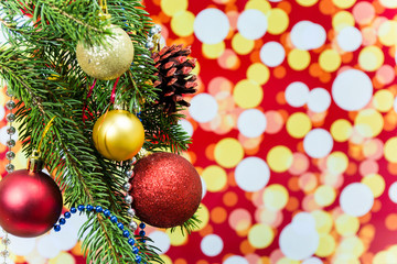 Obraz na płótnie Canvas Christmas decoration baubles with branches of fir tree