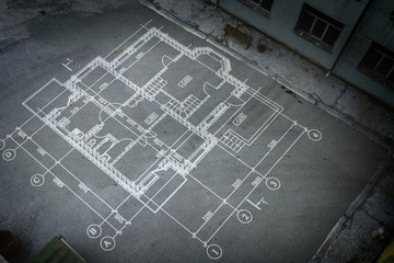 Architecture blueprint background. Mixed media