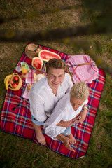 top view of couple enjoying picnic time