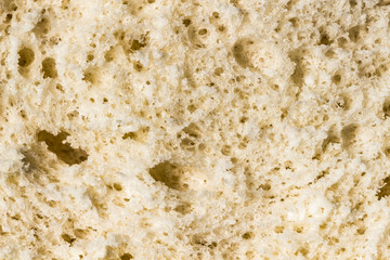The texture of the bread in the cut close-up.