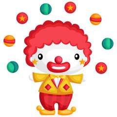 a cute clown juggling a ball midair