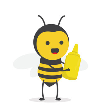 vector illustration character cartoon design cute honey yellow bee mascot holding yellow mustard with in white background
