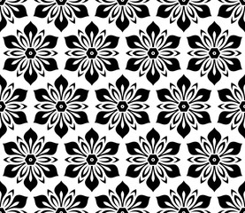Fototapeta na wymiar Floral black and white ornament. Seamless abstract classic background with flowers. Pattern with repeating floral elements
