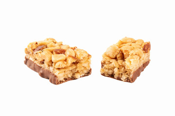 Nutritious granola bar isolated on white background.