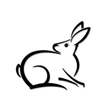 Abstract icon of a rabbit. Black and white simple logo. Vector illustration.