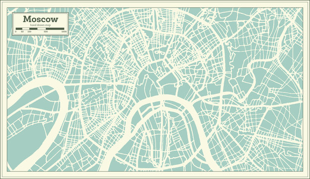 Moscow Russia City Map in Retro Style. Outline Map.
