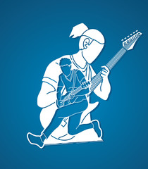 Musician playing music together, Music band, Men playing electric guitar graphic vector