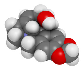 Lycorine alkaloid molecule. Found in Amaryllidaceae plants, including lilies and daffodils. 3D rendering. Atoms are represented as spheres with conventional color coding: hydrogen (white), etc
