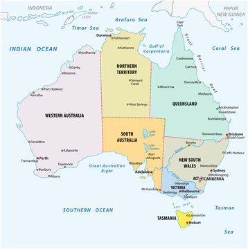 simple vector outline administrative and political vector map of australia.
