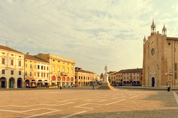 Naklejka premium Montagnana, Italy August 6, 2018: Main square of the city.