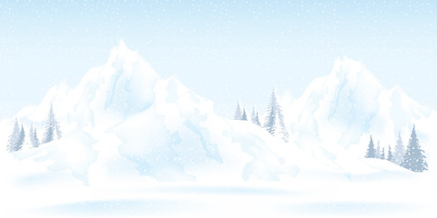 Fototapeta premium Akwarela ilustracja krajobraz gór zimowych z sosny i wzgórza.