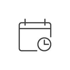 Calendar with clock outline icon. linear style sign for mobile concept and web design. Date time simple line vector icon. Symbol, logo illustration. Pixel perfect vector graphics