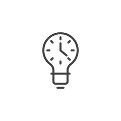 Light bulb clock outline icon. linear style sign for mobile concept and web design. Idea lamp simple line vector icon. Time symbol, logo illustration. Pixel perfect vector graphics