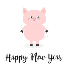 Obraz na płótnie Canvas Pig. Pink piggy piglet. Happy New Year. Chinise symbol of 2019. Cute cartoon funny kawaii baby character. Flat design. White background. Isolated.