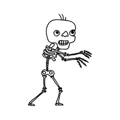 Character walking like zombie. Black and white doodle. Skeleton.