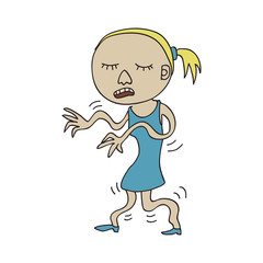 Character walking like zombie. Colored doddle. Tremor.