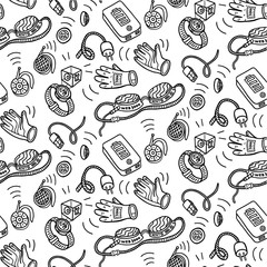 Seamless pattern with gadgets, black and white