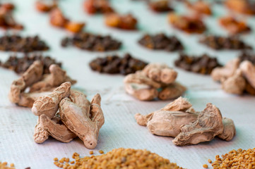 Set of different Indian spices for sale in local market, Pune Maharashtra.