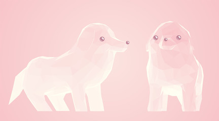 Cute Funny Pink Cartoon Dogs Set. Vector Dog Low Poly 3D Rendering