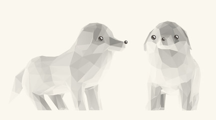 White Cute Funny Cartoon Dogs Set. Vector Dog Low Poly 3D Rendering