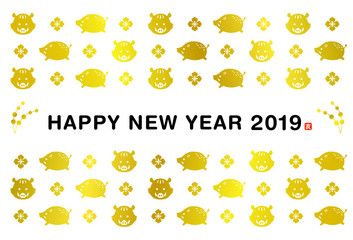 お正月　亥柄　年賀状テンプレード