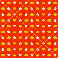 お正月　亥柄　シームレスパターン