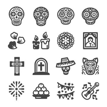 day of the dead festival and celebrate icon set,vector and illustration
