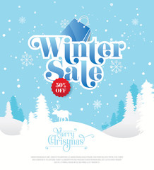 Winter Sale, Offer Template Design with 50% Discount Tag