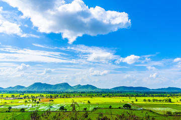 Beautiful  landscape view of hill and  mountain with cloud sky.