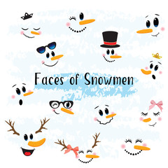 Vector Collection of Hand drawn Cute Snowman Faces