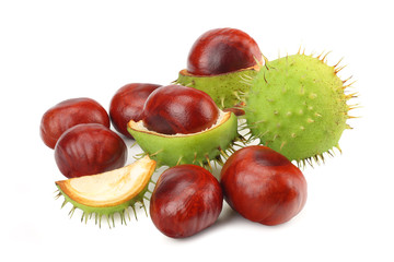 chestnuts isolated on white background. Healthy background.