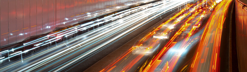 Light lines of car headlights.