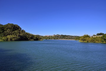 Beauty of the reservoir,Hsinchu,Taiwan The beautiful scenery of the suspension bridge of the reservoir, Hsinchu, Taiwan