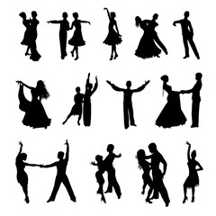 silhouettes of dancing couples on white background vector