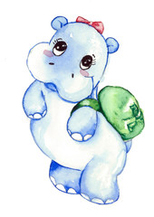 Cute hippo Watercolor