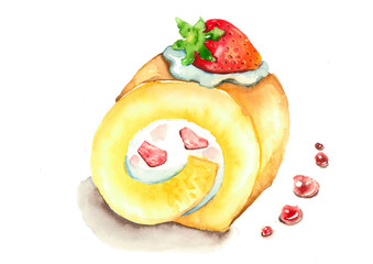 Roll Swiss cake watercolor