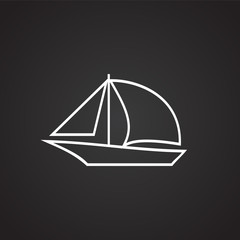 Boat with sail thin line on black background icon