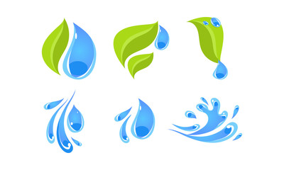 Fototapeta premium Green leaves and water splashes, ecology concept vector Illustration on a white background