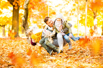 family time in sunny autumn landscape