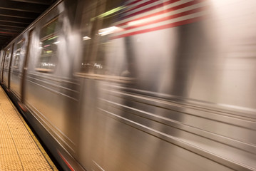  Subway train in arriving at station in New York City