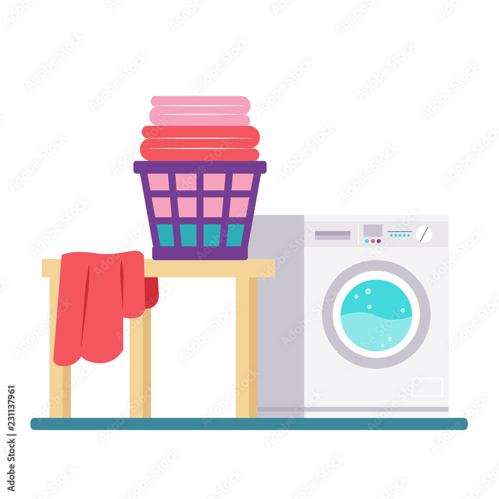 Sticker Laundry Room with Washing Machine and Dryer. Flat style