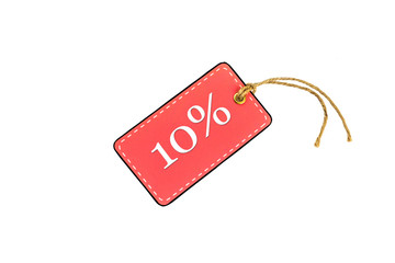 Discount tags or labels of coral color with space for text. Discount card isolated on white...