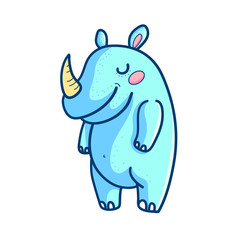  Cute blue rhinoceros in cartoon style