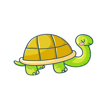  Happy cartoon turtle on white background