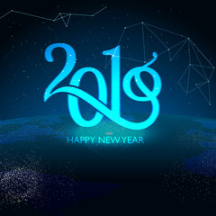 happy New year, abstract vector illustration of Christmas card with calligraphic inscription 2019 and congratulations with happy New year background of fireworks
