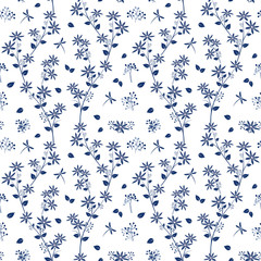Monotone on blue shade flowers garden seamless pattern,design for fashion,fabric,textile,print or wallpaper