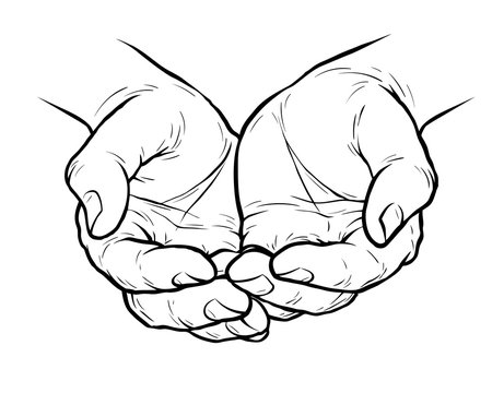 Cupped hands, folded arms sketch. Vintage vector illustration