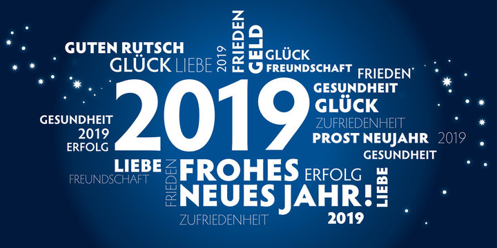 2019 Neujahrsgruss blau mit guten wünschen für das neue Jahr