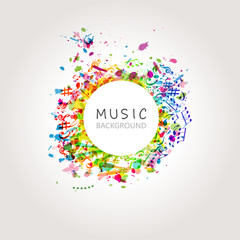 Fototapeta premium Colorful music background with music notes vector illustration design. Artistic music festival poster, live concert, party flyer, music notes signs and symbols web banner