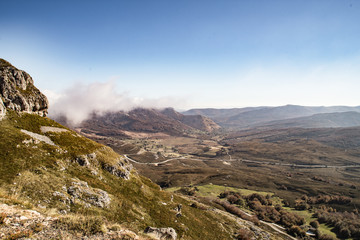 valley between mountains, green mountains of autumn
